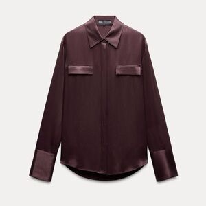 Zara Satin Burgundy Button Down Shirt